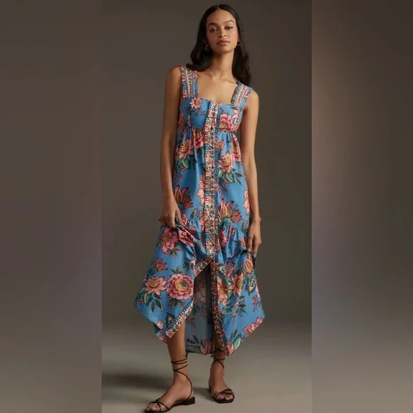 FARM Rio Blue Floral Maxi Dress with Pink & Green Botanicals - Picture 7 of 8